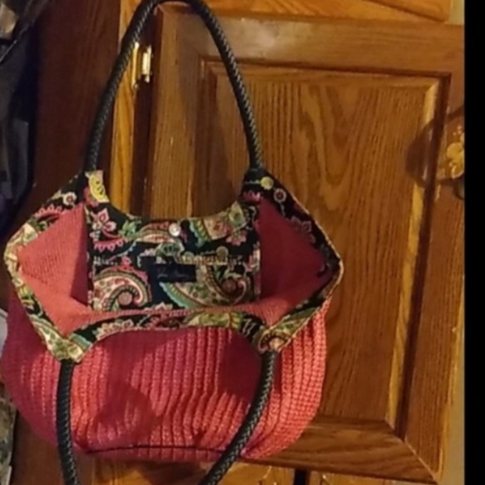 Vera Bradley Pink Woven Hobo with Paisley Trim
